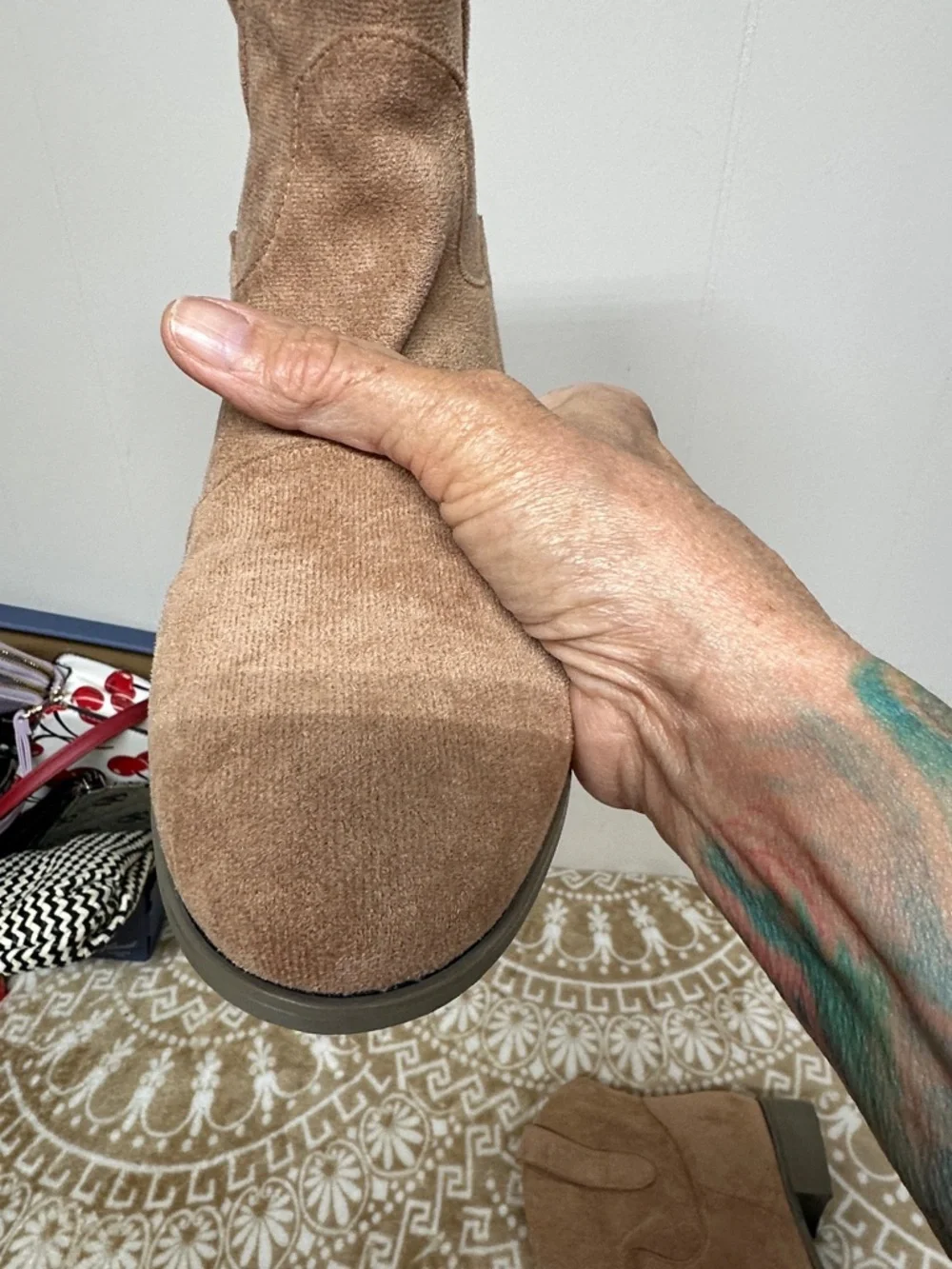 Suede like Ankle Western Boots in Tan - Women's Stylish Comfort
